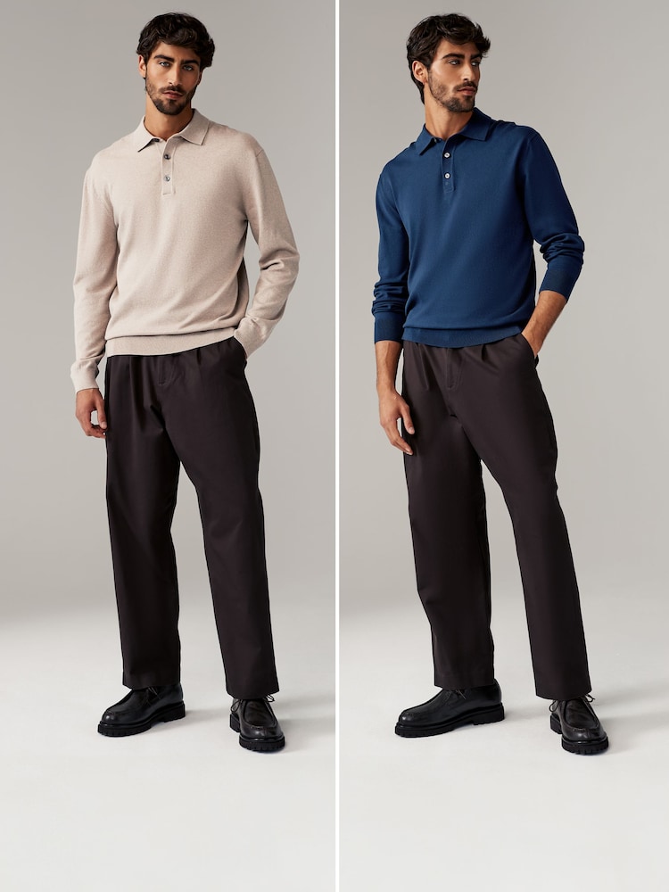 Bleu/neutre bleu marine - Manches longues Polos en tricot 2 Lot - Image 2 de 10
