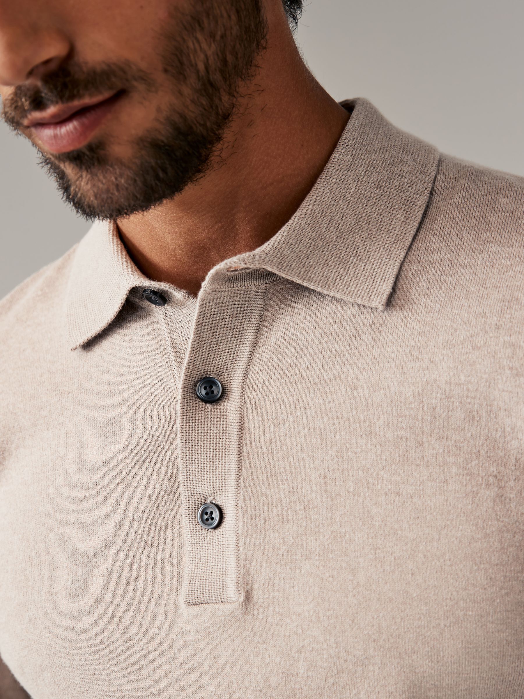 Buy Navy Blue/Neutral Regular Fit Knitted Long Sleeve Polo Shirts