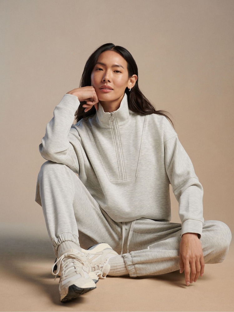 Sweaty Betty Ice Grey Marl Sand Wash Funnel Neck Half Zip Sweatshirt - Image 1 of 8