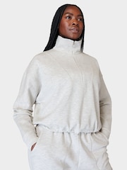 Sweaty Betty Ice Grey Marl Sand Wash Funnel Neck Half Zip Sweatshirt - Image 2 of 8