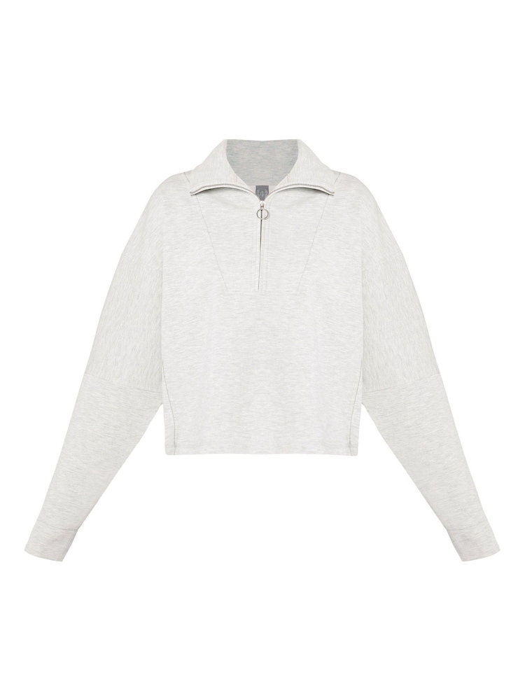 Sweaty Betty Ice Grey Marl Sand Wash Funnel Neck Half Zip Sweatshirt - Image 8 of 8