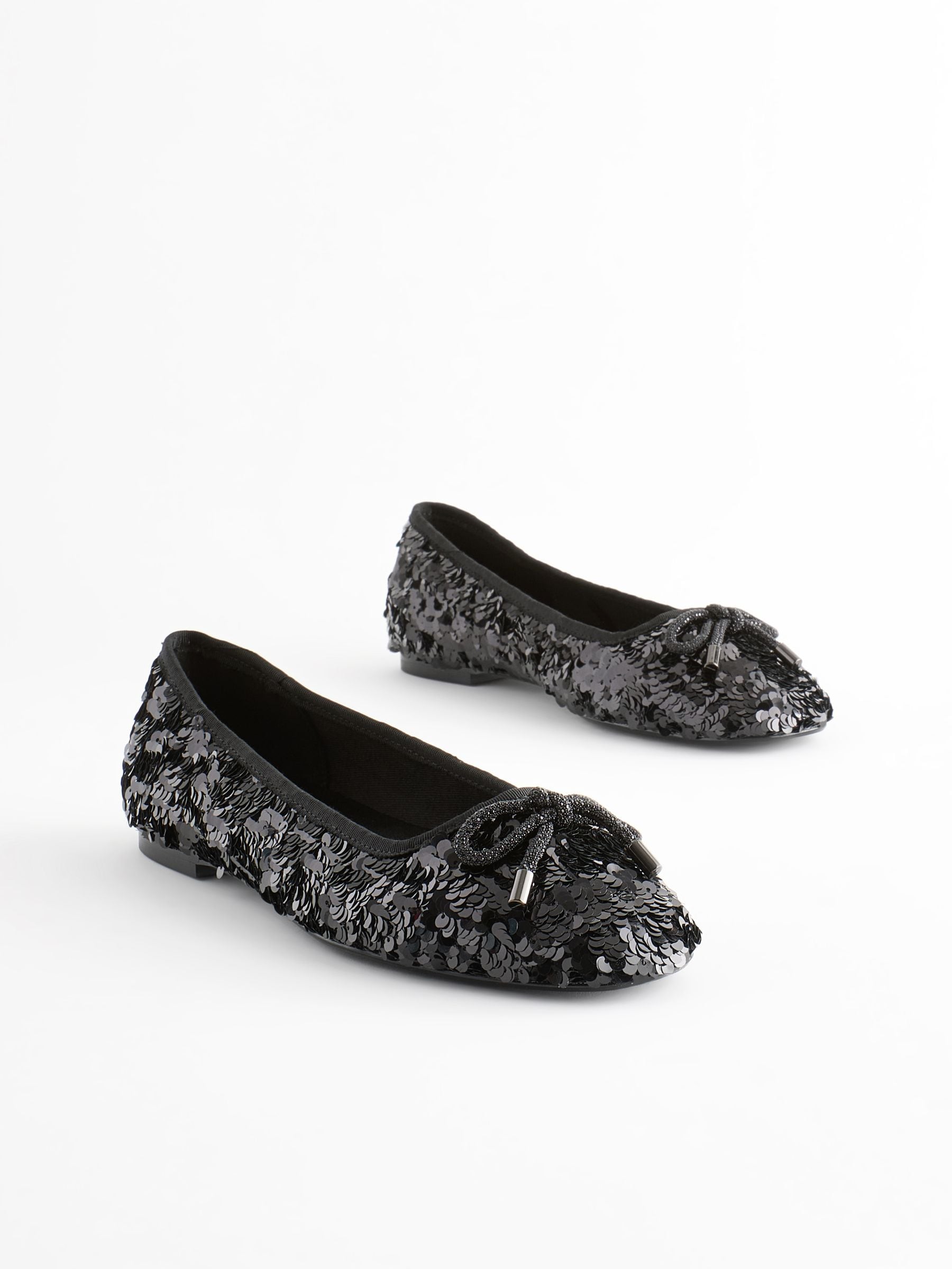 Buy Black Forever Comfort® Square Toe Sequin Ballerinas from