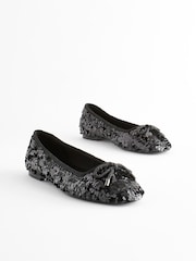 Black Forever Comfort® Square Toe Sequin Ballerinas - Image 5 of 9