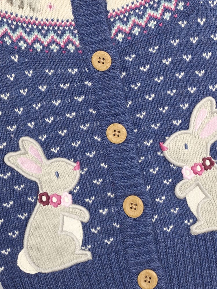 JoJo Maman Bébé Blue Bunny Knit Fairisle Pattern Cardigan - Image 3 of 3