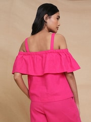 Threadbare Pink Linen Blend Strap Bardot Top - Image 2 of 4