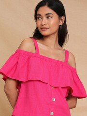 Threadbare Pink Linen Blend Strap Bardot Top - Image 4 of 4