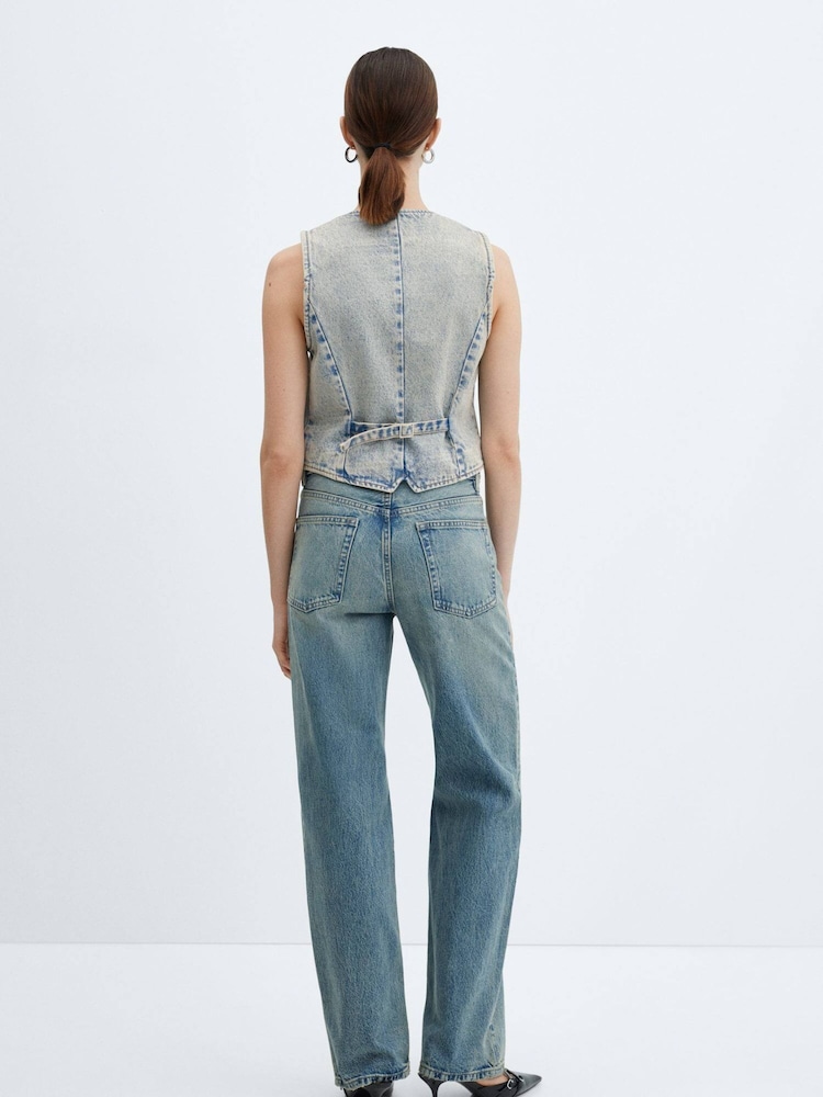 Mango Blue 100% Cotton Denim Gilet With Seams - Image 2 of 7 Mango Blue 100% Cotton Denim Gilet With Seams - Image 2 of 7