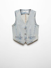 Mango Blue 100% Cotton Denim Gilet With Seams - Image 6 of 7