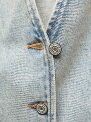 Mango Blue 100% Cotton Denim Gilet With Seams - Image 7 of 7