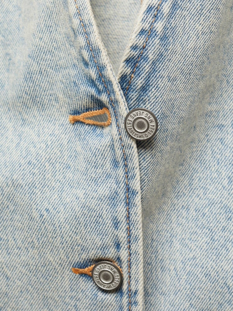 Mango Blue 100% Cotton Denim Gilet With Seams - Image 7 of 7 Mango Blue 100% Cotton Denim Gilet With Seams - Image 7 of 7