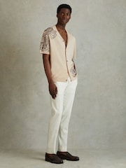 Reiss Cream Romance Jersey Embroidered Cuban Collar Shirt - Image 3 of 6