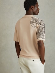 Reiss Cream Romance Jersey Embroidered Cuban Collar Shirt - Image 5 of 6