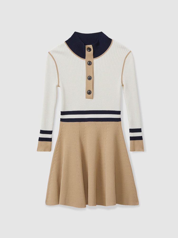 Reiss Camel Vera 9-13 yrs Knitted Button-Through Funnel Neck Dress - Image 2 of 4 Reiss Camel Vera 9-13 yrs Knitted Button-Through Funnel Neck Dress - Image 2 of 4