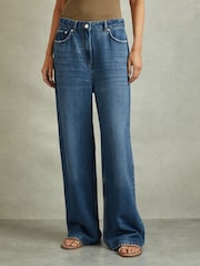 Reiss Mid Blue Lyle Petite Lightweight Viscose Blend Relaxed Jeans - Image 1 of 7