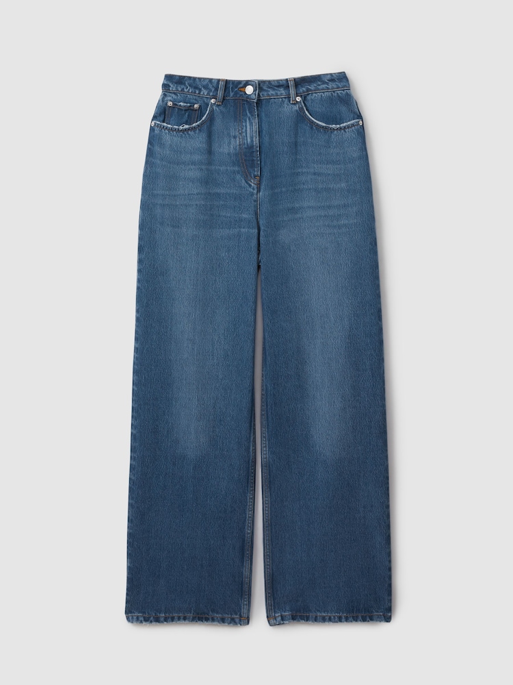 Reiss Mid Blue Lyle Petite Lightweight Viscose Blend Relaxed Jeans - Image 2 of 7
