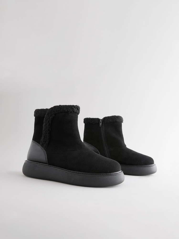 Black Suede Forever Comfort® Faux Fur Lined Ankle Boots - Image 10 of 10