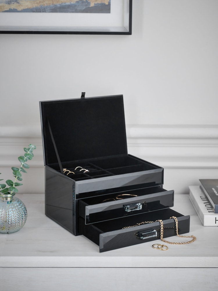 Black Large Glass Jewellery Box - Image 1 of 5