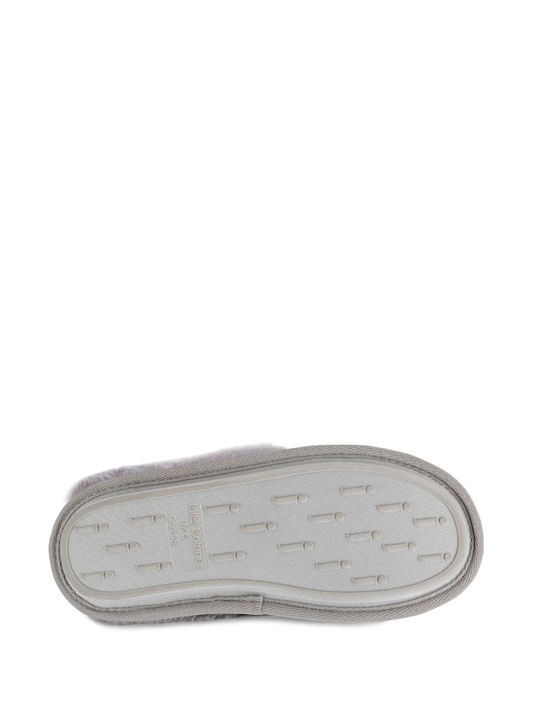 Grau - Totes Damen Isotoner Pantoletten aus echtem Wildleder mit Kunstfell - Bild 5 von 5 Grau - Totes Damen Isotoner Pantoletten aus echtem Wildleder mit Kunstfell - Bild 5 von 5