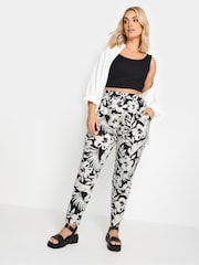 Yours Curve Black & White Tropical Print Harem Trousers - Image 2 of 5