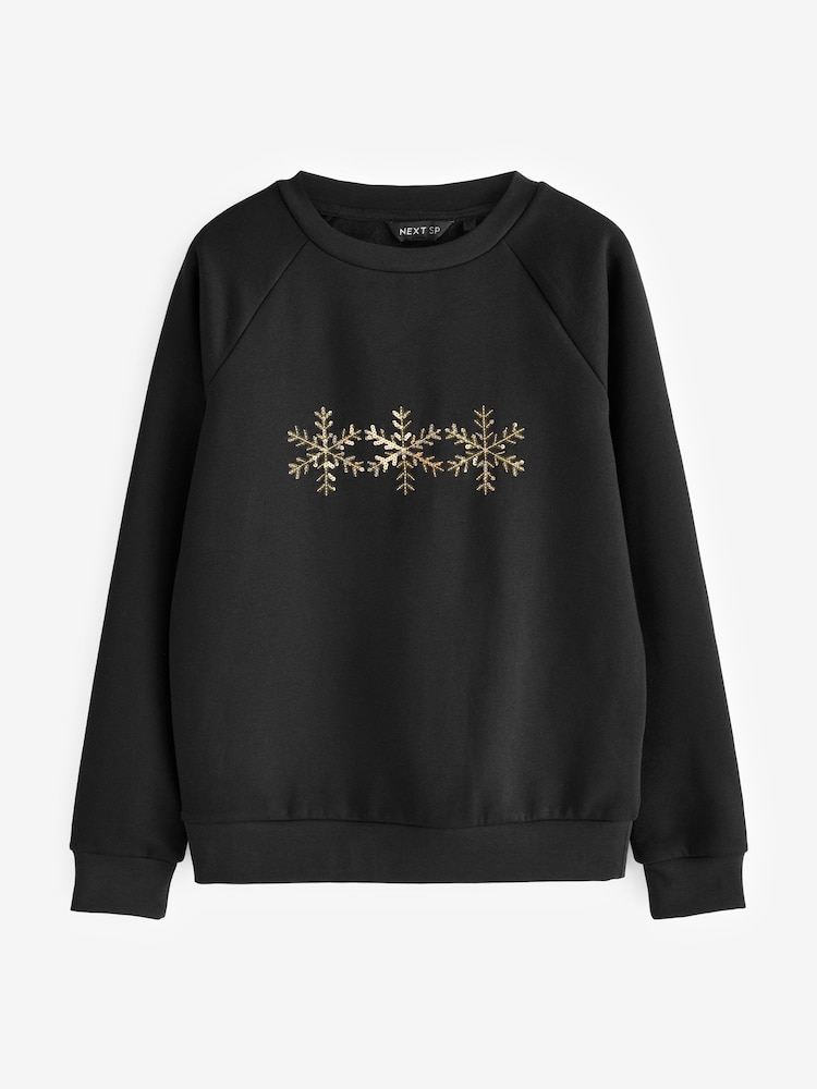 Black Snowflake Crew Neck Jumper - Image 1 of 1