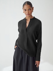 Black/Red Long Sleeve Textured Overhead V-Neck Blouses 2 Pack - Image 1 of 9