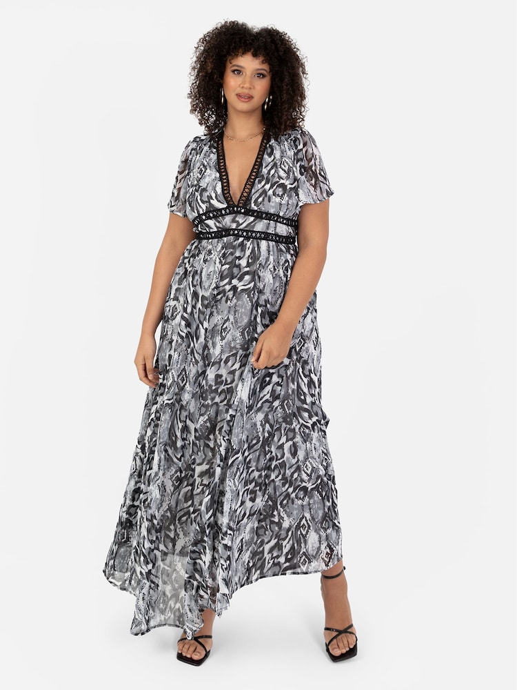 Lovedrobe V-Neck Angel Sleeve Maxi Dress With Trims - Image 1 of 3