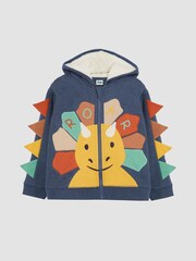 JoJo Maman Bébé Indigo Blue Triceratops Appliqué Novelty Cosy Hoodie - Image 4 of 6