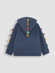 JoJo Maman Bébé Indigo Blue Triceratops Appliqué Novelty Cosy Hoodie - Image 5 of 6