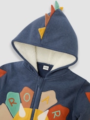 JoJo Maman Bébé Indigo Blue Triceratops Appliqué Novelty Cosy Hoodie - Image 6 of 6