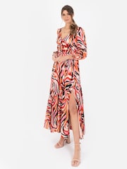 Lovedrobe Pink Wrap Front Maxi Dress With Elasticated Waist Detail - Image 1 of 5