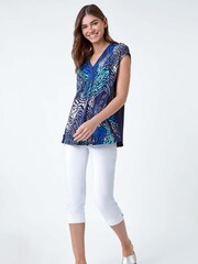 Roman Blue Abstract Wave Print Stretch Top - Image 2 of 5