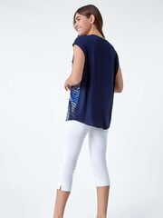 Roman Blue Abstract Wave Print Stretch Top - Image 3 of 5