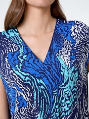 Roman Blue Abstract Wave Print Stretch Top - Image 5 of 5