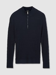 Reiss Navy Idol Textured-Knit Half-Zip Jumper - Image 2 of 7