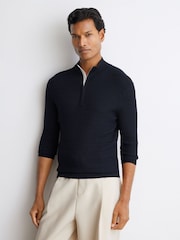 Reiss Navy Idol Textured-Knit Half-Zip Jumper - Image 3 of 7