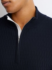 Reiss Navy Idol Textured-Knit Half-Zip Jumper - Image 4 of 7