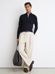 Reiss Navy Idol Textured-Knit Half-Zip Jumper - Image 5 of 7