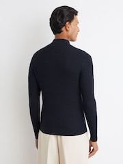 Reiss Navy Idol Textured-Knit Half-Zip Jumper - Image 6 of 7