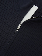 Reiss Navy Idol Textured-Knit Half-Zip Jumper - Image 7 of 7