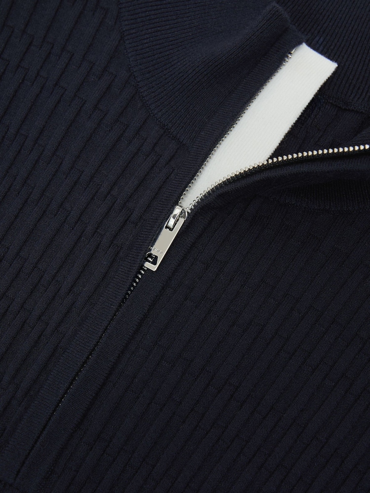 Reiss Navy Idol Textured-Knit Half-Zip Jumper - Image 7 of 7 Reiss Navy Idol Textured-Knit Half-Zip Jumper - Image 7 of 7