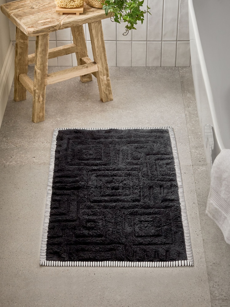 Black Geo 100% Cotton Bath Mat - Image 1 of 1