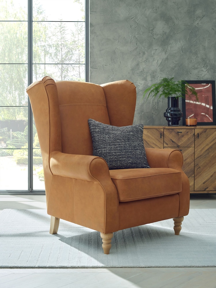 Antique Leather Light Tan Grande Sherlock Highback Armchair - Image 1 of 9
