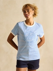 Joules Kitsford Blue & White Stripe Embroidered T-Shirt - Image 1 of 6