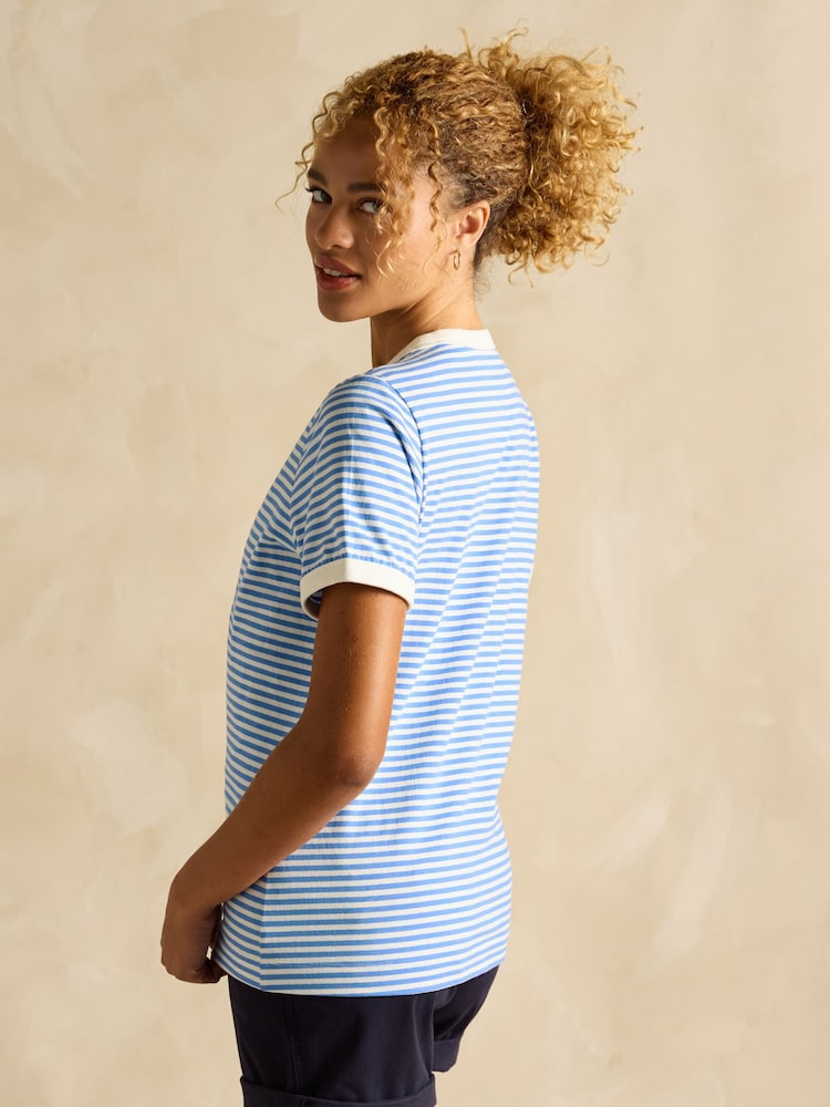 Joules Kitsford Blue & White Stripe Embroidered T-Shirt - Image 2 of 6