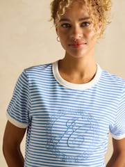 Joules Kitsford Blue & White Stripe Embroidered T-Shirt - Image 3 of 6
