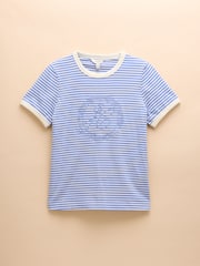 Joules Kitsford Blue & White Stripe Embroidered T-Shirt - Image 6 of 6