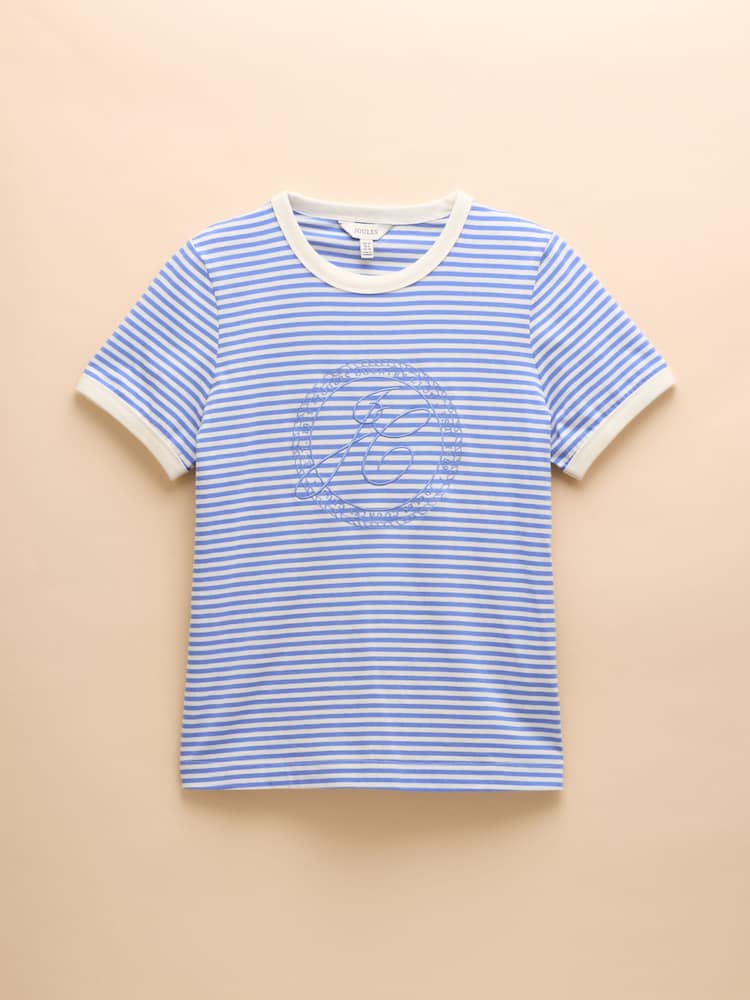 Joules Kitsford Blue & White Stripe Embroidered T-Shirt - Image 6 of 6