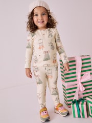Cream Christmas Bunny Characters Rib Long Sleeve Christmas Top and Leggings Set (3mths-7yrs) - Image 1 of 8
