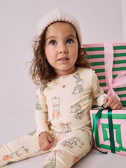Cream Christmas Bunny Characters Rib Long Sleeve Christmas Top and Leggings Set (3mths-7yrs) - Image 3 of 8