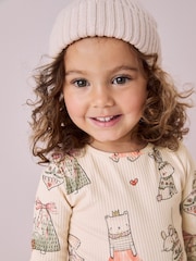 Cream Christmas Bunny Characters Rib Long Sleeve Christmas Top and Leggings Set (3mths-7yrs) - Image 4 of 8